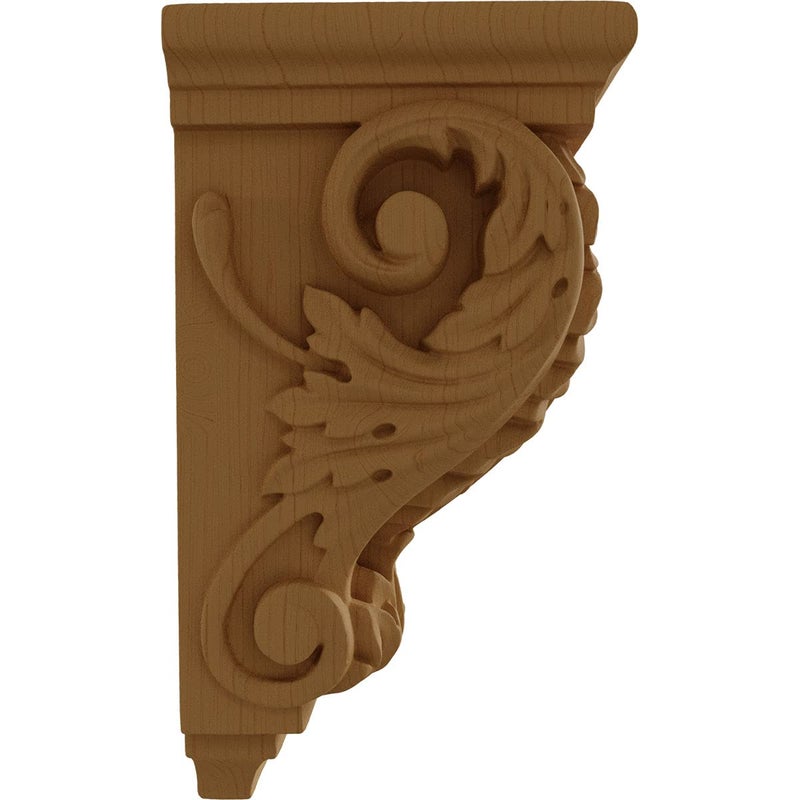 Ekena Millwork 3 1/2""W x 4""D x 7""H Small Acanthus Wood Corbel, Alder - Image 3